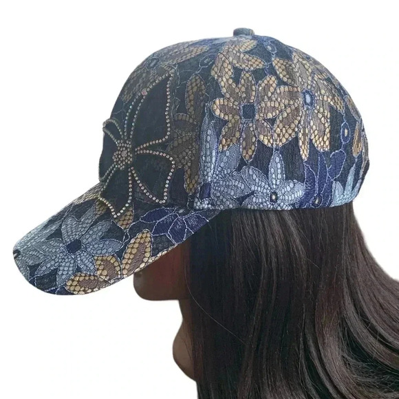 Boutique Handcrafted Feminine Floral Lace Embroidered Butterfly Baseball Cap Hat - Picture 7 of 8